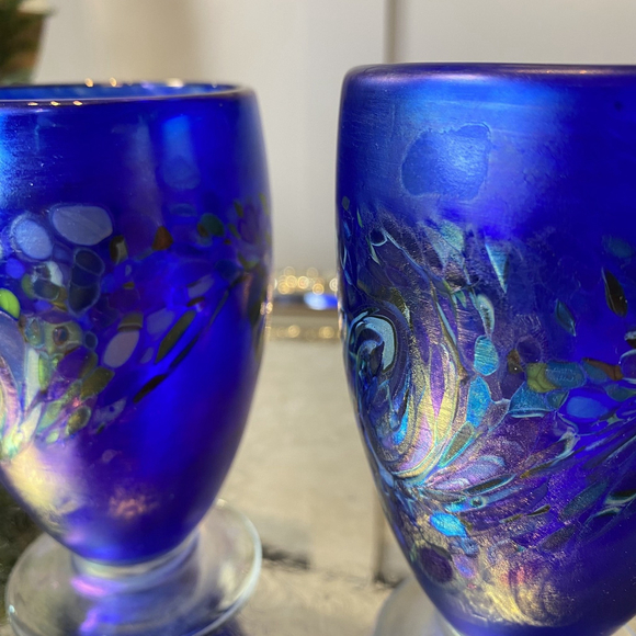 Hand Blown Venetian Italian Art Glass pitcher and glasses set Blue Color signed - Picture 7 of 14